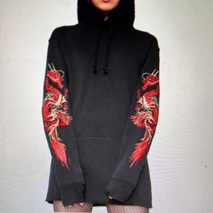 Black embroidered dragon hoodie